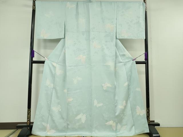 平和屋着物●極上　BANKANわものや　小紋　背抜き仕立て　地紋起こし　舞蝶文　水色地　銀糸　逸品　DZAB7442kh6