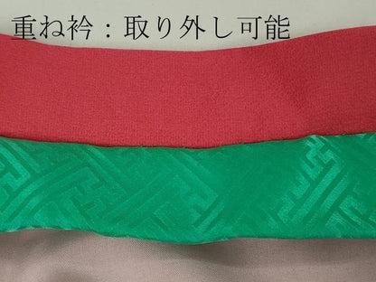 平和屋本店[]希少　京加賀友禅　百貫石峰 　七五三　女の子　3歳　祝着・襦袢(袷)セット　鴛鴦花文　臙脂色地　逸品　DZAB7444kh6