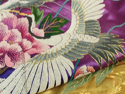 平和屋本店●極上　中国三大刺繍 相良刺繍　総手刺繍　色打掛　和装　婚礼　結婚式　花嫁　飛鶴松花文　暈し染め　金糸　逸品　DZAB7447kh6