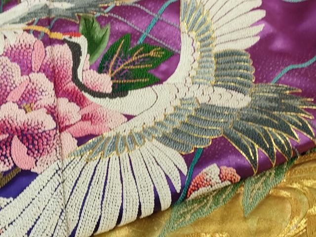 平和屋本店●極上　中国三大刺繍 相良刺繍　総手刺繍　色打掛　和装　婚礼　結婚式　花嫁　飛鶴松花文　暈し染め　金糸　逸品　DZAB7447kh6