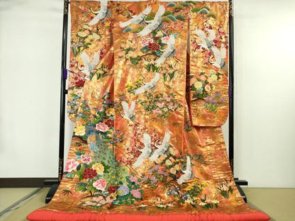平和屋本店●極上　中国三大刺繍　相良刺繍　色打掛　和装　婚礼　結婚式　花嫁　神社挙式　孔雀飛鶴吉祥花文　金糸　逸品　DZAB7448kh6
