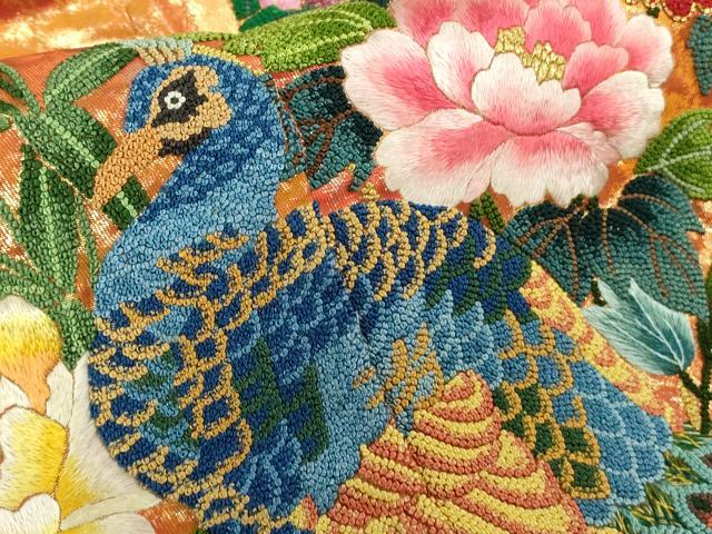 平和屋本店●極上　中国三大刺繍　相良刺繍　色打掛　和装　婚礼　結婚式　花嫁　神社挙式　孔雀飛鶴吉祥花文　金糸　逸品　DZAB7448kh6