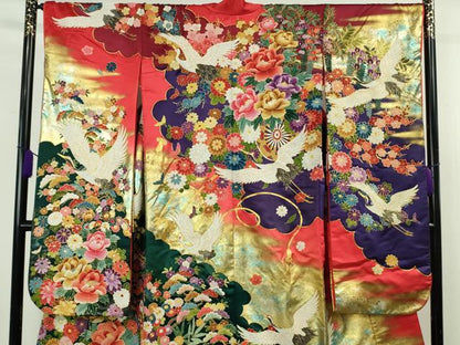 平和屋本店●極上　中国三大刺繍　相良刺繍　色打掛　和装　婚礼　結婚式　花嫁　神社挙式　駒刺繍　飛鶴花車　金糸　逸品　DZAB7449kh6