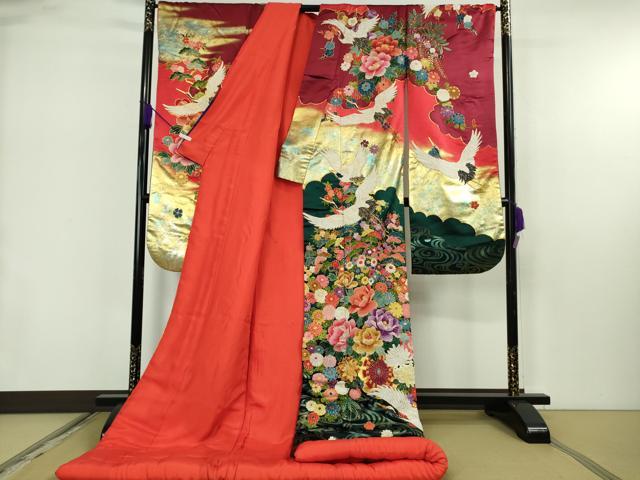 平和屋本店●極上　中国三大刺繍　相良刺繍　色打掛　和装　婚礼　結婚式　花嫁　神社挙式　駒刺繍　飛鶴花車　金糸　逸品　DZAB7449kh6
