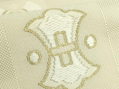 平和屋着物●極上　西陣河村織物謹製・手織り　八寸名古屋帯　唐織　市松吉祥文　金糸　逸品　DZAB7455kh6
