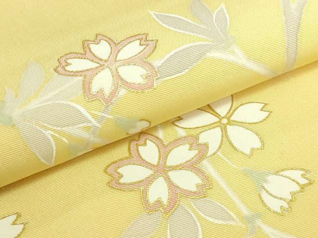 平和屋着物●極上　塩瀬　九寸開き名古屋帯　枝垂れ桜　金彩　淡黄色地　逸品　DZAB7456kh6
