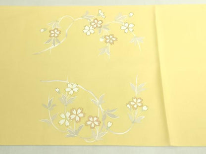 平和屋着物●極上　塩瀬　九寸開き名古屋帯　枝垂れ桜　金彩　淡黄色地　逸品　DZAB7456kh6