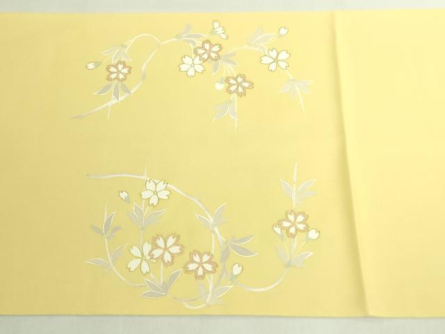 平和屋着物●極上　塩瀬　九寸開き名古屋帯　枝垂れ桜　金彩　淡黄色地　逸品　DZAB7456kh6