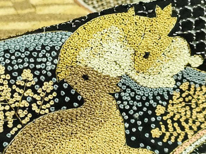 平和屋本店●極上　銀座きしや　中国三大刺繍　スワトウ相良刺繍　総刺繍　絽刺し　袋帯　動物花文　黒地　金糸　逸品　DZAB7460kh6
