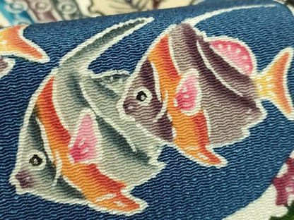 平和屋本店●最高級　城間栄順　本場琉球紅型　九寸名古屋帯　窓絵　雪輪魚絵図　鬼しぼ縮緬　やまと誂製　逸品　DZAB7461kh6