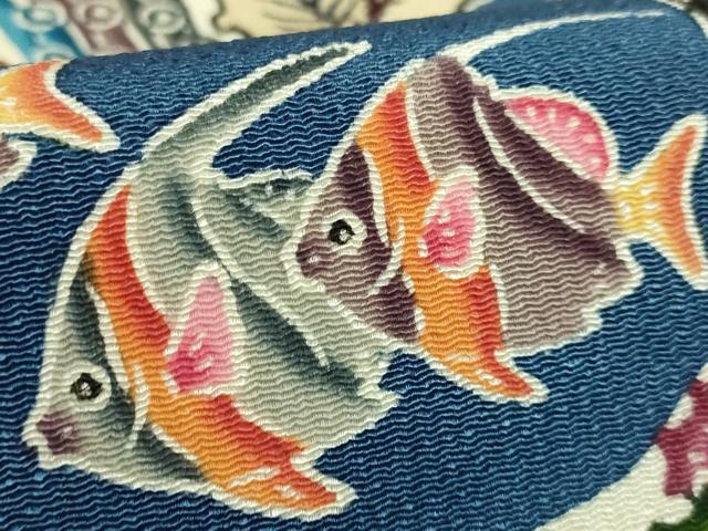 平和屋本店●最高級　城間栄順　本場琉球紅型　九寸名古屋帯　窓絵　雪輪魚絵図　鬼しぼ縮緬　やまと誂製　逸品　DZAB7461kh6