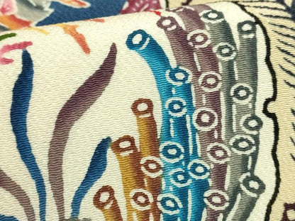 平和屋本店●最高級　城間栄順　本場琉球紅型　九寸名古屋帯　窓絵　雪輪魚絵図　鬼しぼ縮緬　やまと誂製　逸品　DZAB7461kh6