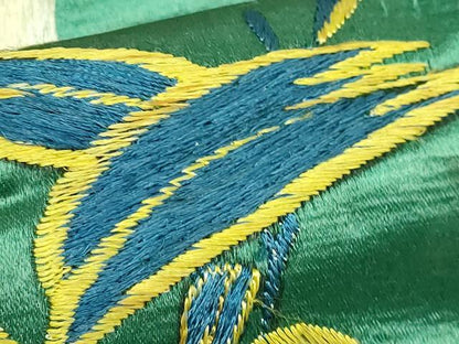 平和屋本店●極上　アンティーク　大正ロマン　九寸名古屋帯　総手刺繍　白兎　緑青色地　逸品　DZAB7465kh6