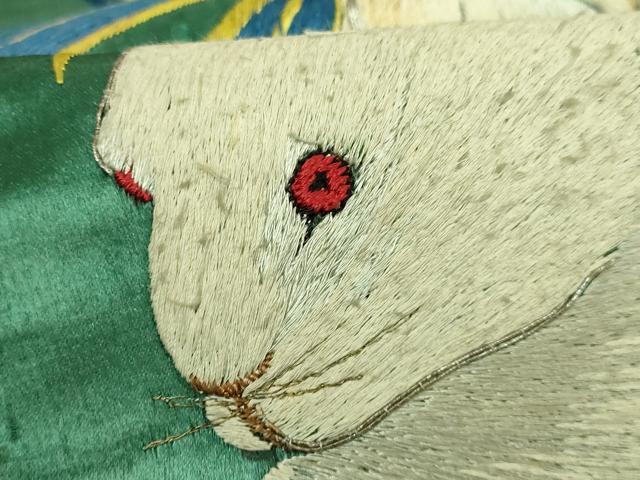 平和屋本店●極上　アンティーク　大正ロマン　九寸名古屋帯　総手刺繍　白兎　緑青色地　逸品　DZAB7465kh6