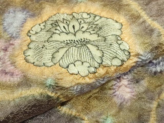 平和屋本店●極上　初代　久保田一竹　幻の辻が花　太鼓柄袋帯　金通し地　逸品　DZAB7469kh6
