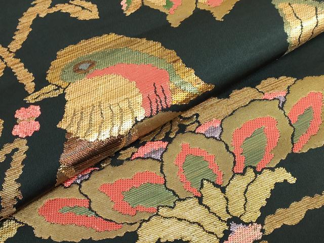 平和屋本店●極上　洛風林　工芸帯地　徳田義三　六通柄袋帯　更紗花鳥文　羊羹色地　金糸　逸品　DZAB7473kh6