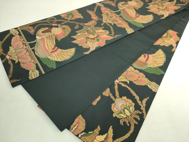 平和屋本店●極上　洛風林　工芸帯地　徳田義三　六通柄袋帯　更紗花鳥文　羊羹色地　金糸　逸品　DZAB7473kh6