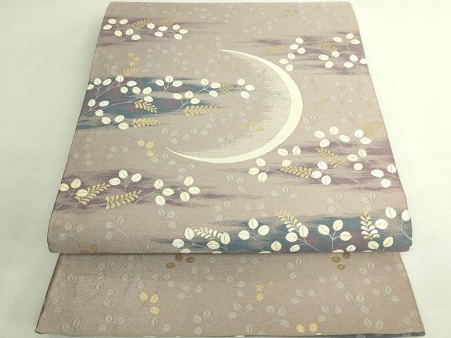 平和屋着物●極上　洛楽人工房　両面　太鼓柄袋帯　兎　舞桜　満月　三日月　金糸　逸品　DZAB7476kh6