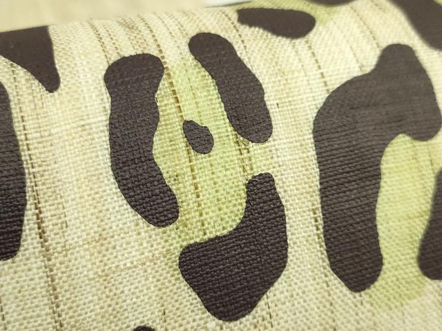 平和屋本店＊極上　夏物　キモノデザイナー　斉藤上太郎　九寸開き名古屋帯　ヒョウ柄　麻　たとう紙付き　逸品　未使用　DZAB7477kh6