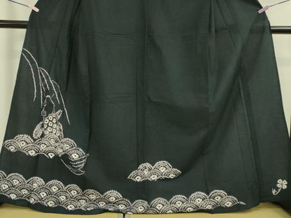 平和屋着物∴極上　夏物　浴衣　有松鳴海絞り　鯉の滝昇り　黒地　綿　逸品　DZAB7482kh6