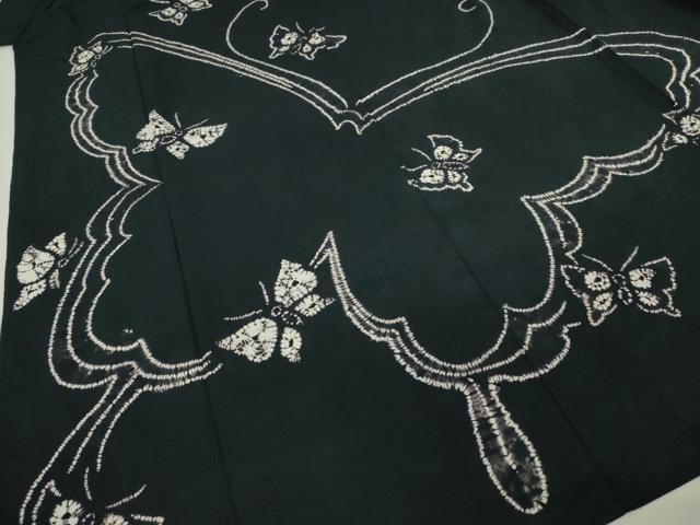 平和屋着物∴極上　夏物　浴衣　有松鳴海絞り　舞蝶文　黒地　綿　逸品　DZAB7485kh6