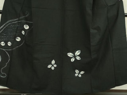 平和屋着物∴極上　夏物　浴衣　有松鳴海絞り　舞蝶文　黒地　綿　逸品　DZAB7487kh6
