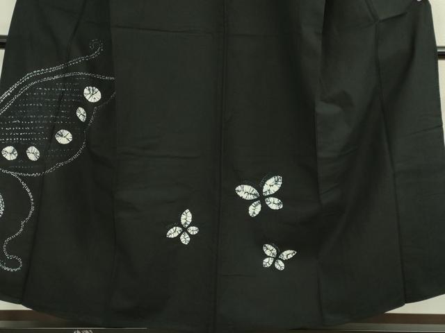平和屋着物∴極上　夏物　浴衣　有松鳴海絞り　舞蝶文　黒地　綿　逸品　DZAB7487kh6