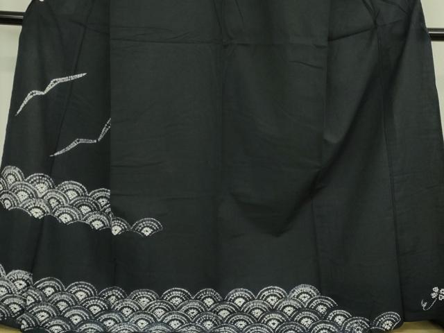 平和屋着物∴極上　夏物　浴衣　有松鳴海絞り　青海波　黒地　綿　逸品　DZAB7488kh6