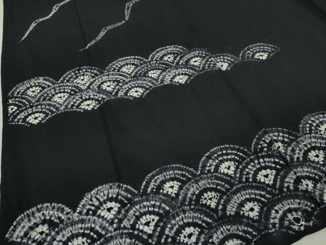 平和屋着物∴極上　夏物　浴衣　有松鳴海絞り　青海波　黒地　綿　逸品　DZAB7488kh6