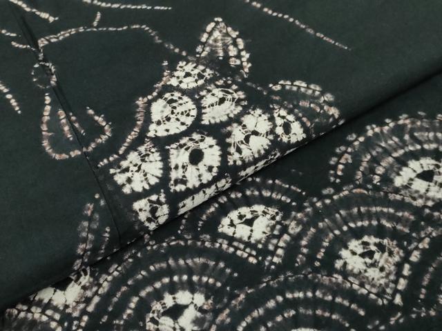 平和屋着物∴極上　夏物　浴衣　有松鳴海絞り　鯉の滝昇り　黒地　綿　逸品　DZAB7489kh6