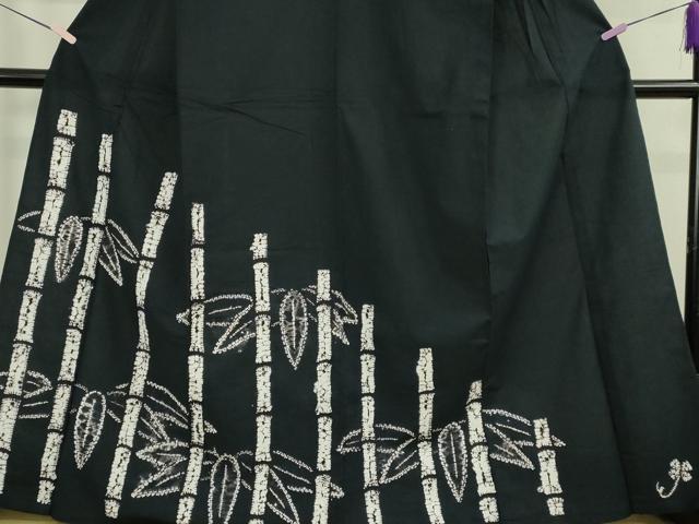平和屋着物∴極上　夏物　浴衣　有松鳴海絞り　笹竹　黒地　綿　逸品　DZAB7490kh6
