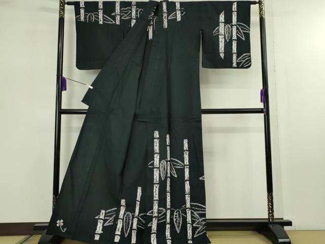 平和屋着物∴極上　夏物　浴衣　有松鳴海絞り　笹竹　黒地　綿　逸品　DZAB7490kh6