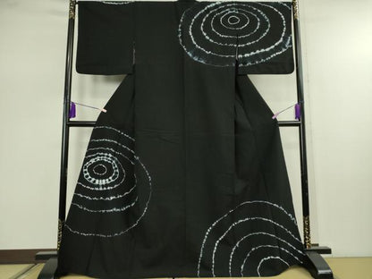 平和屋着物∴極上　夏物　浴衣　有松鳴海絞り　渦　黒地　綿　逸品　DZAB7491kh6