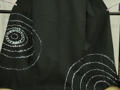 平和屋着物∴極上　夏物　浴衣　有松鳴海絞り　渦　黒地　綿　逸品　DZAB7491kh6