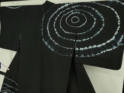 平和屋着物∴極上　夏物　浴衣　有松鳴海絞り　渦　黒地　綿　逸品　DZAB7491kh6