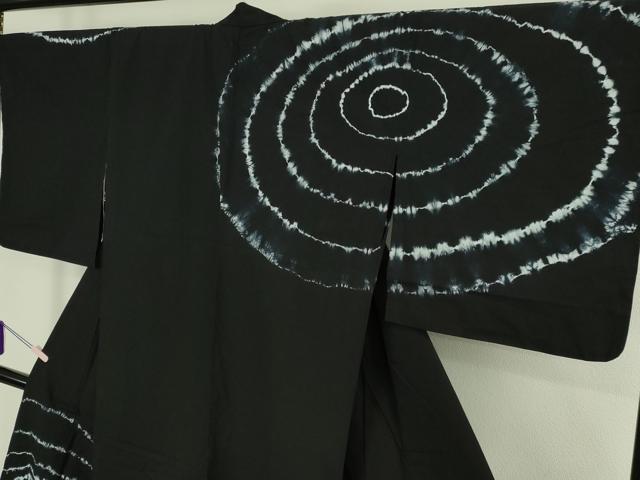 平和屋着物∴極上　夏物　浴衣　有松鳴海絞り　渦　黒地　綿　逸品　DZAB7491kh6