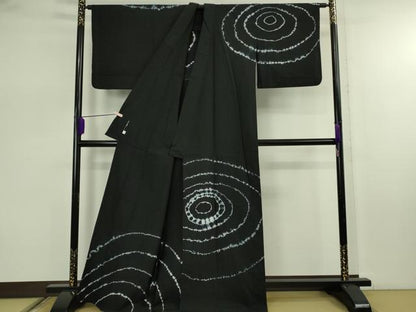 平和屋着物∴極上　夏物　浴衣　有松鳴海絞り　渦　黒地　綿　逸品　DZAB7491kh6