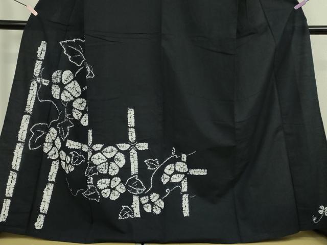 平和屋着物∴極上　夏物　浴衣　有松鳴海絞り　朝顔　黒地　綿　逸品　DZAB7493kh6
