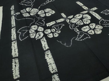 平和屋着物∴極上　夏物　浴衣　有松鳴海絞り　朝顔　黒地　綿　逸品　DZAB7493kh6