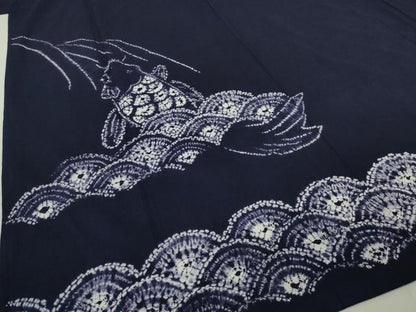 平和屋着物∴極上　夏物　浴衣　有松鳴海絞り　鯉の滝昇り　紺色地　綿　逸品　DZAB7494kh6