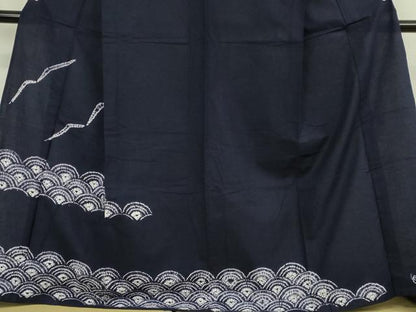平和屋着物∴極上　夏物　浴衣　有松鳴海絞り　青海波　紺色地　綿　逸品　DZAB7495kh6