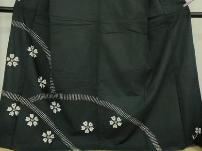 平和屋着物∴極上　夏物　浴衣　有松鳴海絞り　舞花文　黒地　綿　逸品　DZAB7496kh6