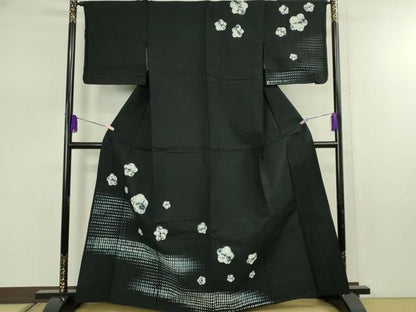 平和屋着物∴極上　夏物　浴衣　有松鳴海絞り　黒地　綿　逸品　DZAB7497kh6