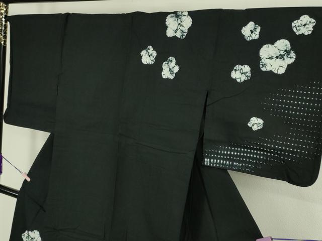 平和屋着物∴極上　夏物　浴衣　有松鳴海絞り　黒地　綿　逸品　DZAB7497kh6