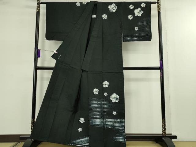 平和屋着物∴極上　夏物　浴衣　有松鳴海絞り　黒地　綿　逸品　DZAB7497kh6