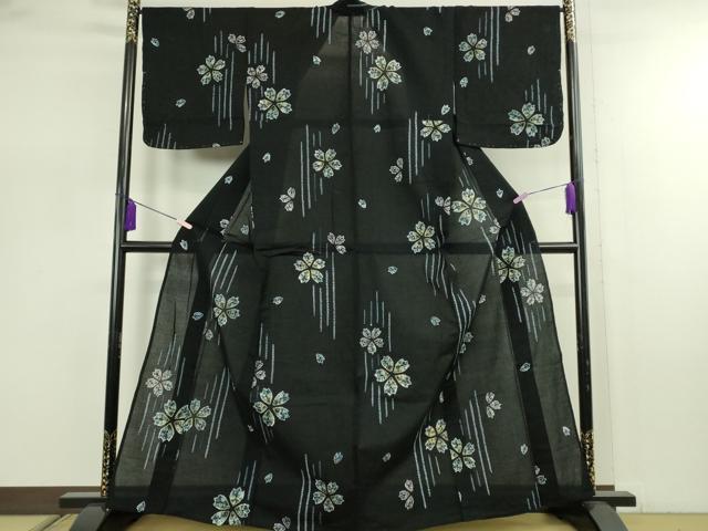 平和屋着物∴極上　夏物　浴衣　有松鳴海絞り　舞花文　黒地　綿　逸品　未使用　DZAB7498kh6