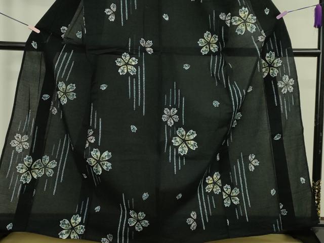 平和屋着物∴極上　夏物　浴衣　有松鳴海絞り　舞花文　黒地　綿　逸品　未使用　DZAB7498kh6