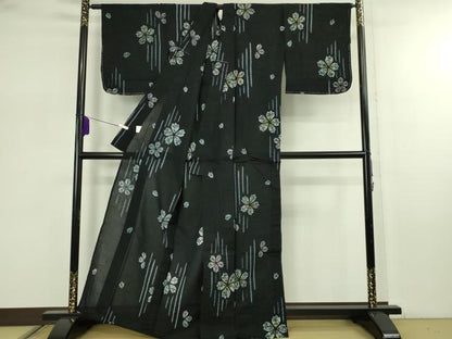 平和屋着物∴極上　夏物　浴衣　有松鳴海絞り　舞花文　黒地　綿　逸品　未使用　DZAB7498kh6