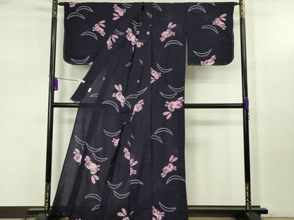 平和屋着物∴極上　夏物　浴衣　有松鳴海絞り　跳兎　紺色地　綿　逸品　未使用　DZAB7500kh6