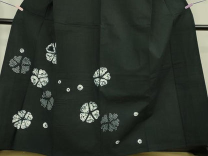 平和屋着物∴極上　夏物　浴衣　有松鳴海絞り　舞花文　黒地　綿　逸品　DZAB7501kh6